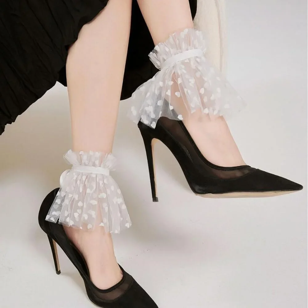Women's Tulle Bow Lace Flared Cuff Sleeve Gloves White Wedding Party Accessories